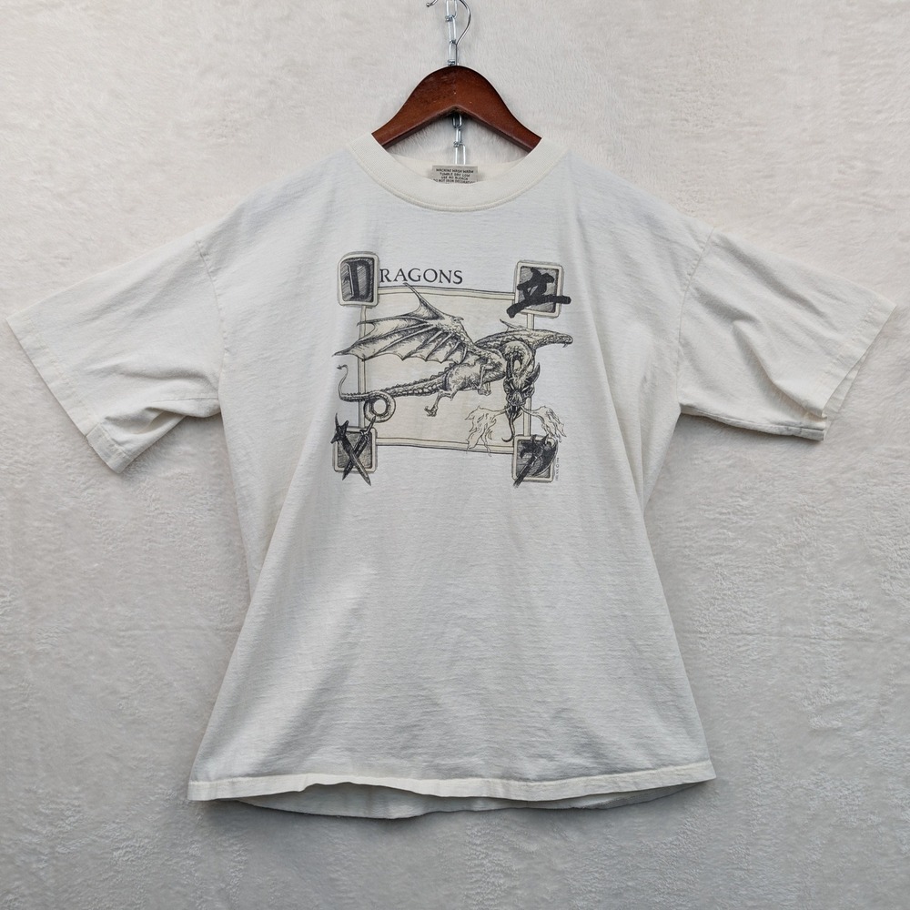 VTG Del Sol T-Shirt Men's XL Off-White Cream Dragons Fantasy Streetwear 90s